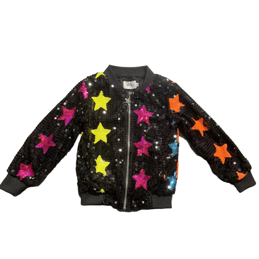 Rainbow Star Sequin Bomber