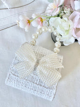 Load image into Gallery viewer, Tweed Pearly Bow on Tea Party Purse
