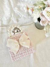 Load image into Gallery viewer, Tweed Pearly Bow on Tea Party Purse
