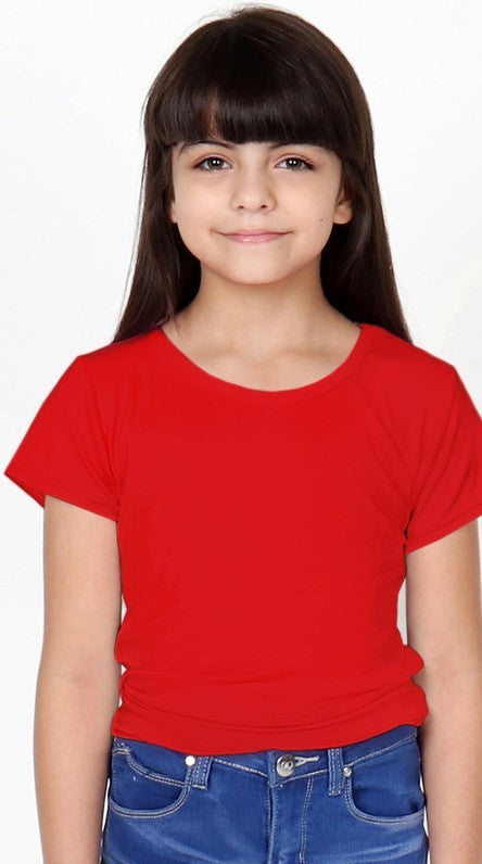 Girl's Cotton/ Lycra Soft Round-Neck Solid Tee