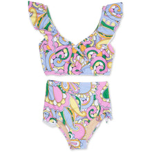 Load image into Gallery viewer, Ruffle high waist bikini-periwinkle swirl
