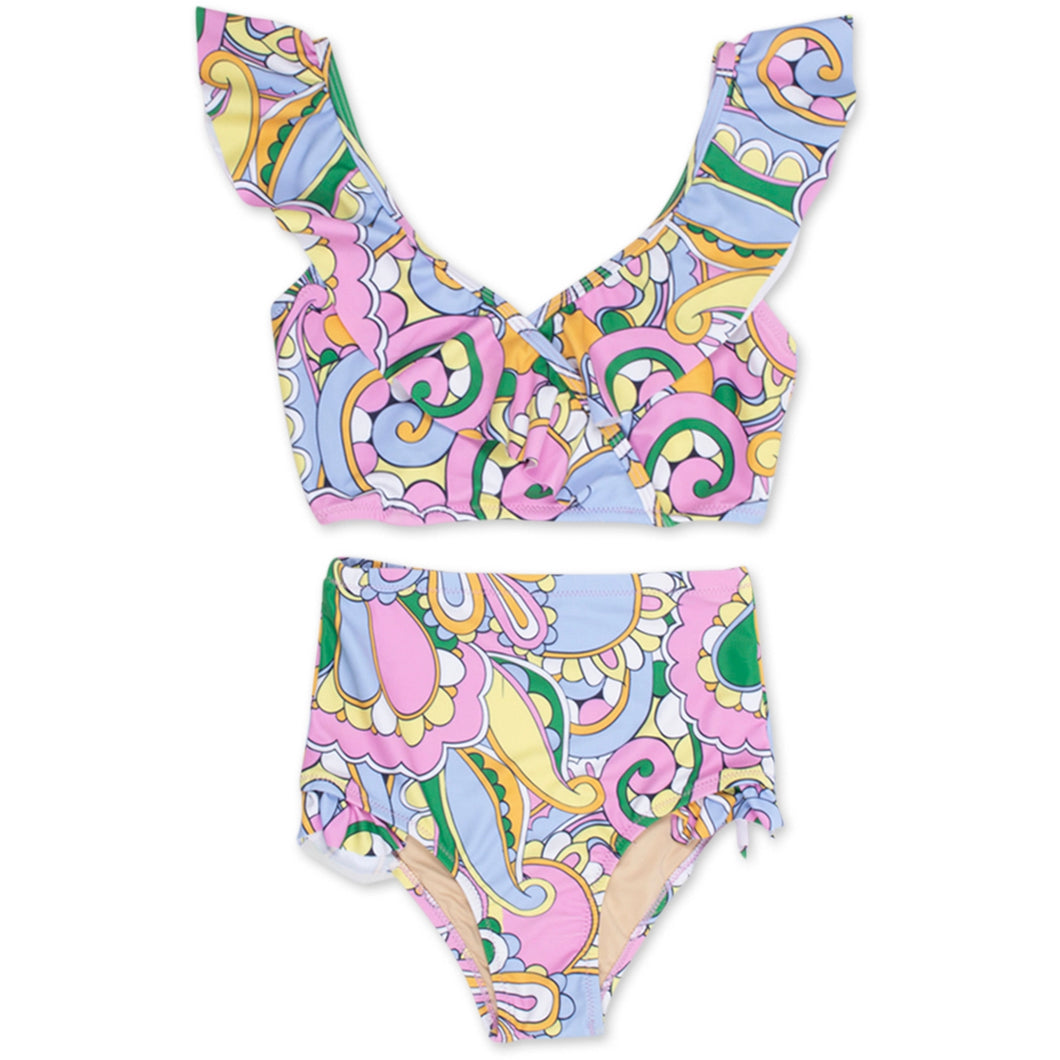 Ruffle high waist bikini-periwinkle swirl