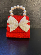 Load image into Gallery viewer, Tweed Pearly Bow on Tea Party Purse
