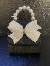 Load image into Gallery viewer, Tweed Pearly Bow on Tea Party Purse
