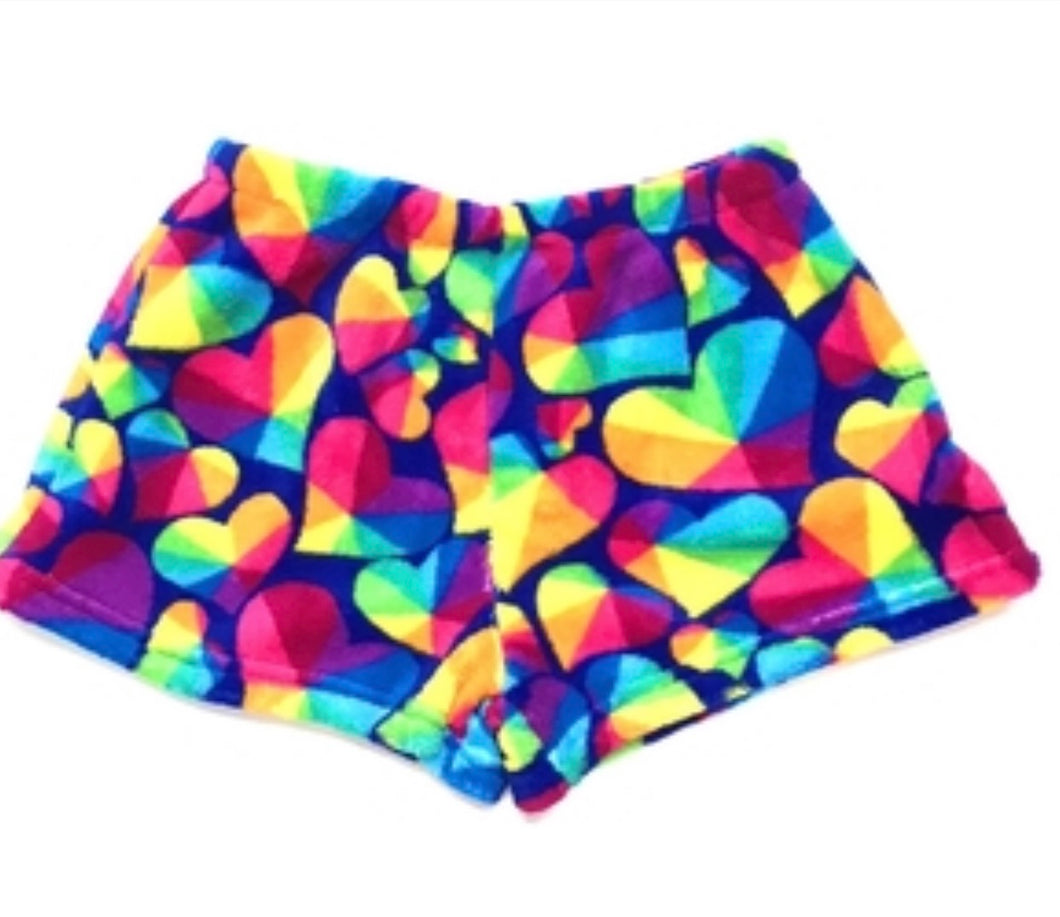 Prism Heart Fuzzy Pajama Shorts