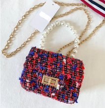 Load image into Gallery viewer, Tweed Little Lady Red-Navy Pearl Handle
